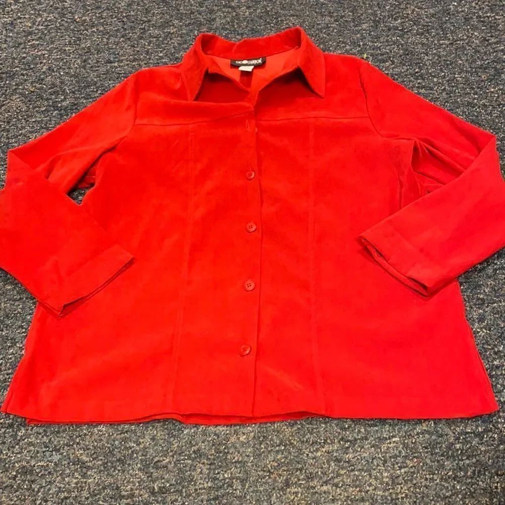 Sag Harbor Red Faux Suede Button Down Top sz. 18 W